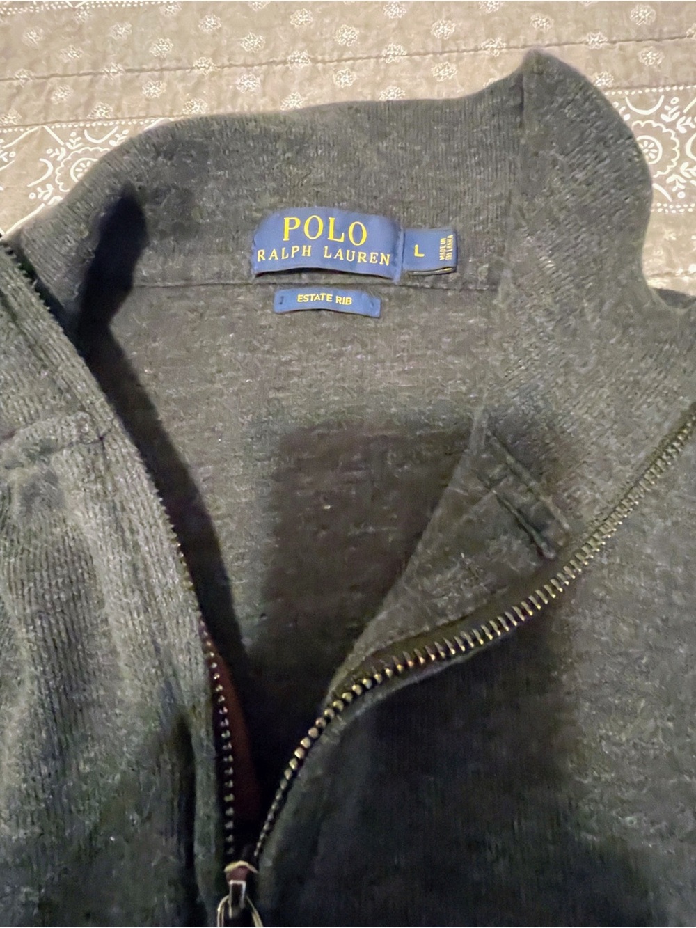 Polo by Ralph Lauren Men's Dark Charcoal Zip-Up Estate Rib Sweater